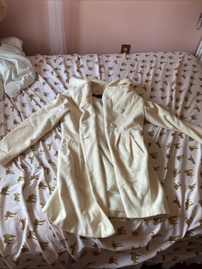 CoffeeShop Cream Hooded Peacoat with Gathered Waist